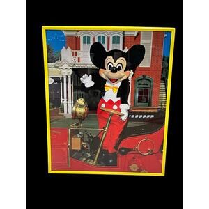 Vintage Disneyland Mickey Mouse in Firetruck in Front of Firehouse Framed Poster